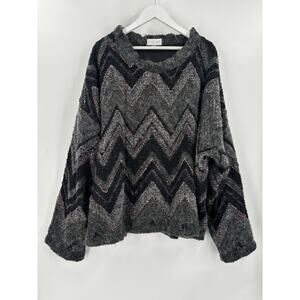 Vintage Allen Wah Sweater Mens 2X Gray Striped Lambs Wool 80s 90s Pullover Knit